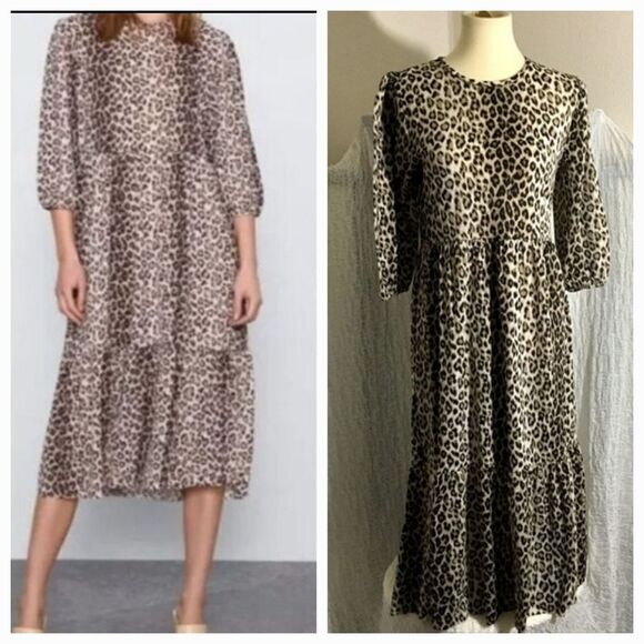 Zara Animal Pring Midi Dress Size Small - Picture 1 of 9